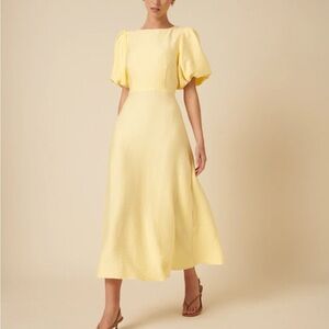 Butter Yellow Puff Sleeve Midi Dress